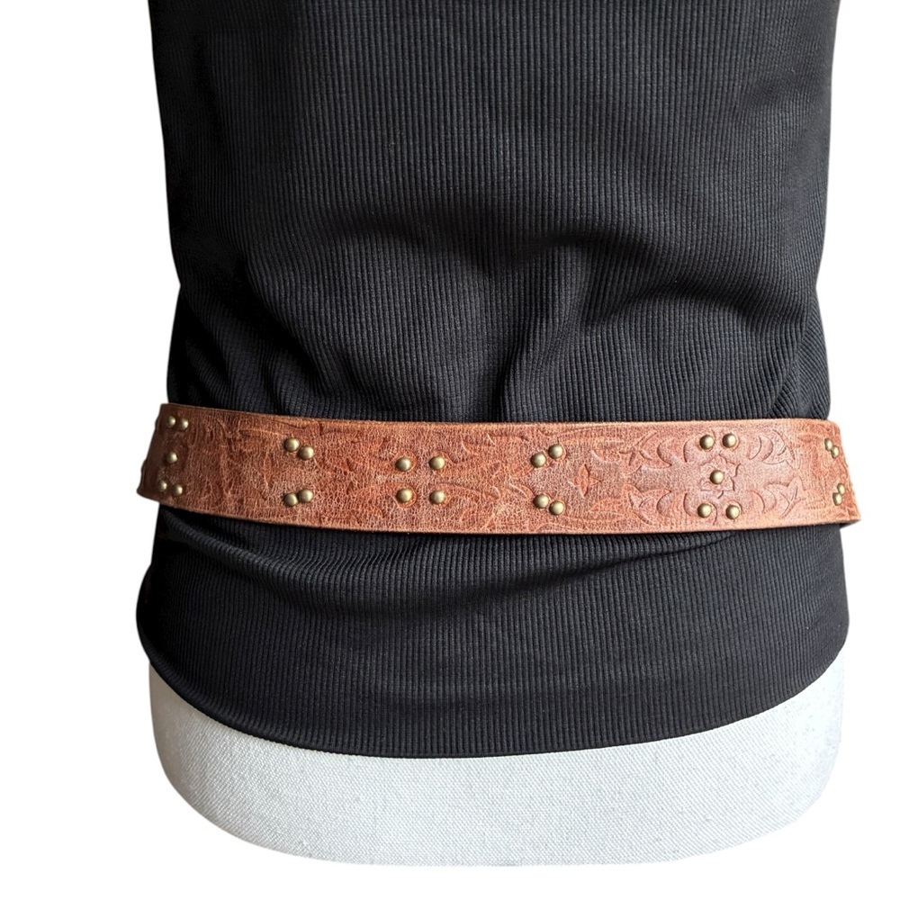 Honest By Brighton Tooled Leather Studded Belt Brown - Picture 5 of 11